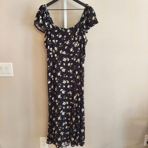 Old Navy‎ Large Floral Midi Dress Slit Flutter Sleeve Cottage Fairy Garden Derby